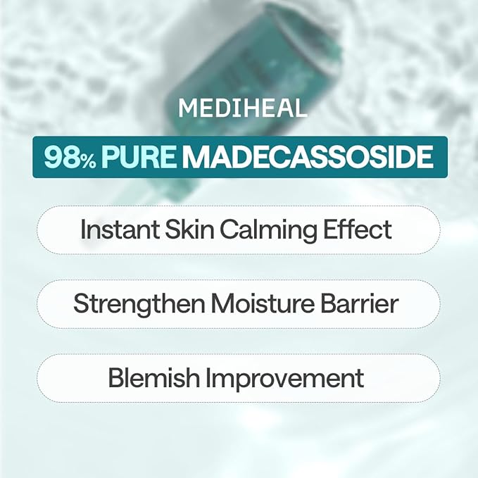 Mediheal Madecassoside Essential Sheet Mask Blemish Repair 4 pcs. 98% Purity Madecassoside & Hyaluronic Acid Included. Enhancing Moisture Barrier & Skin Texture Care. Vegan Formula Sheet Mask