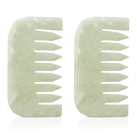 Geiserailie 2 Pieces Jade Combs Massage Stone Hair Gua Sha Scraping Scalp Comb Facial Massage Tool Multifunctional Handheld Head Tools Head Caring Therapy Mother's Day Gift(Square Style)