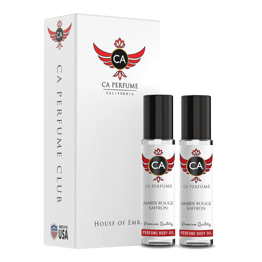 CA Perfume Amber Rouge Saffron For Women and Men Fragrance Body Oil Alcohol-Free Travel Size Roll-On 0.3 Fl Oz (Pack of 2)
