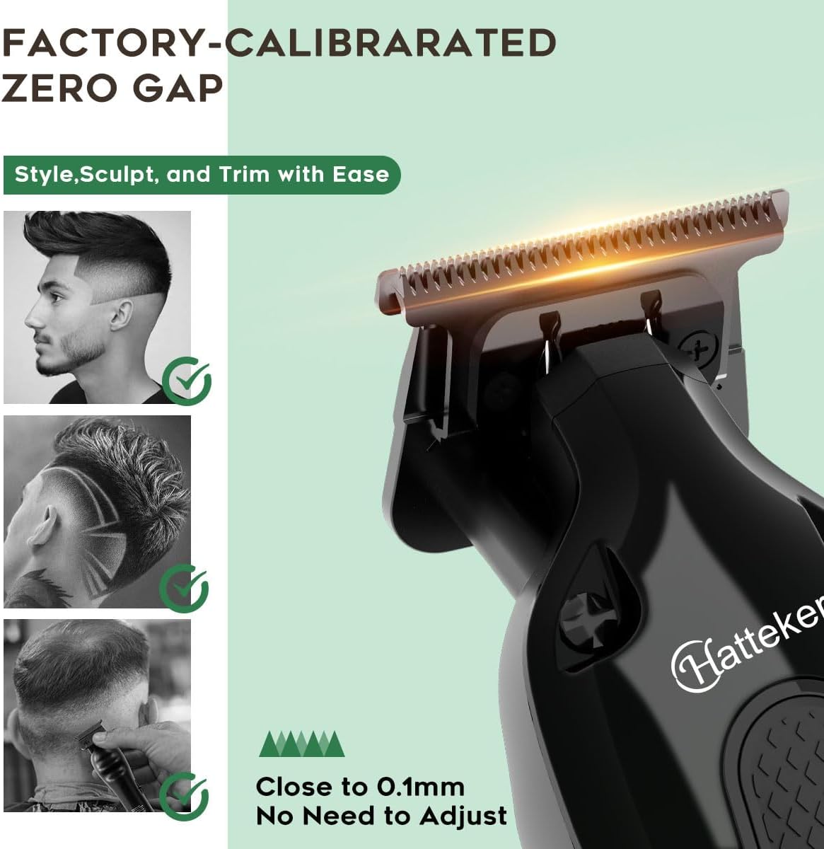 Hatteker Hair Clippers for Men Professional,Clippers and Trimmers Set T-Blade Barber Clippers Set Cordless Clippers Grooming Kit Rechargeable Beard Trimmers Type C Barbers Haircut Kit Green