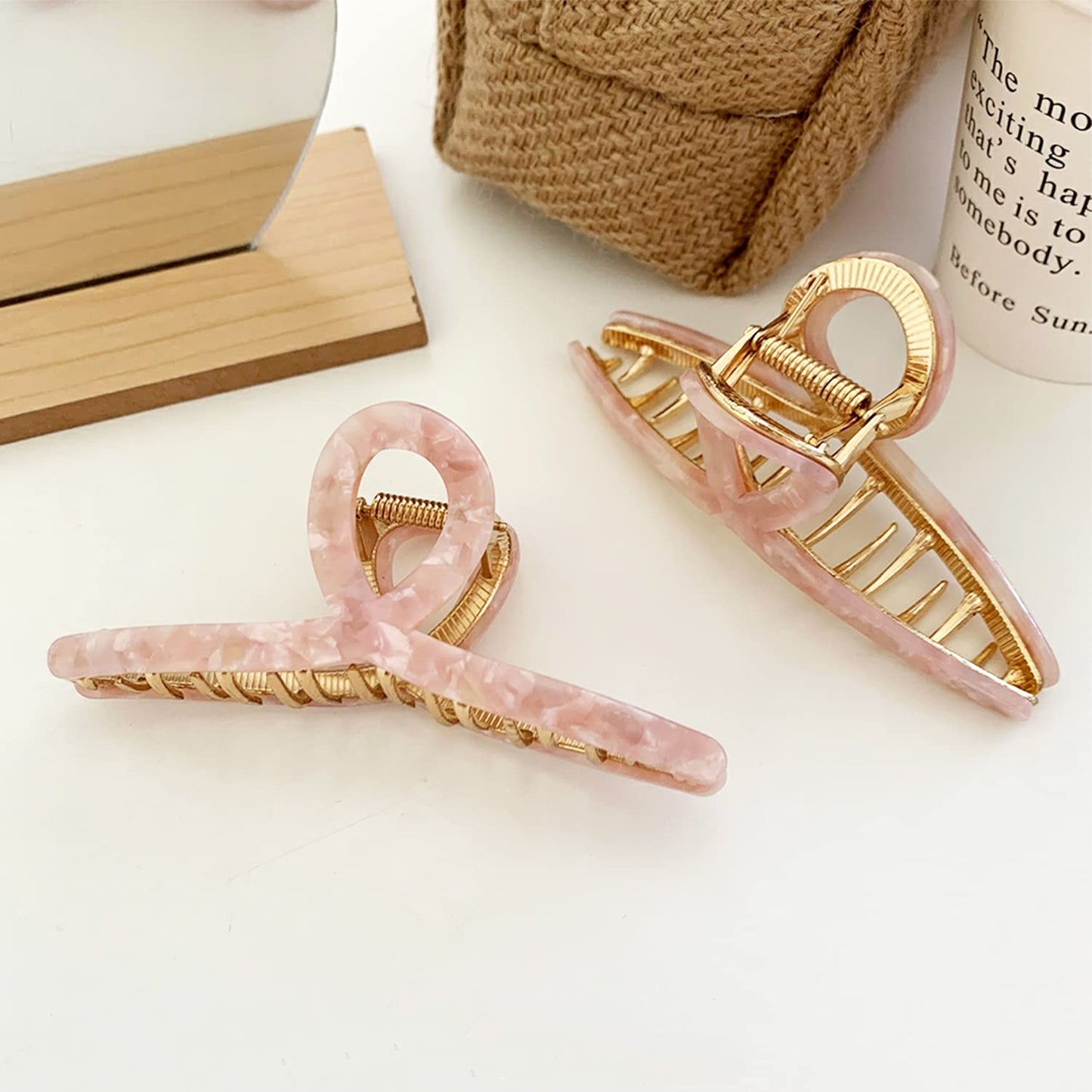 Big Large Butterfly Acetate Hair Clamps with Strong Hold for Long Thick Hair - 4.7" Hair Claw Clips for Women (1 Pc, Pink)