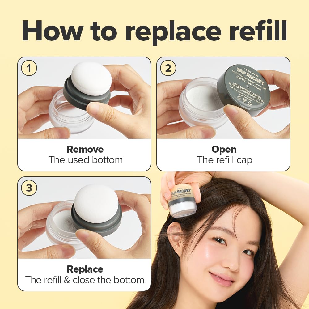 I DEW CARE Tap Secret Dry Shampoo Powder Refill with Biotin | Strengthening & Volumizing, Refillable, Travel size, Non-aerosol, Korean Ginseng, Dry Shampoo for Women, Women Stocking Stuffers, 0.24 Oz