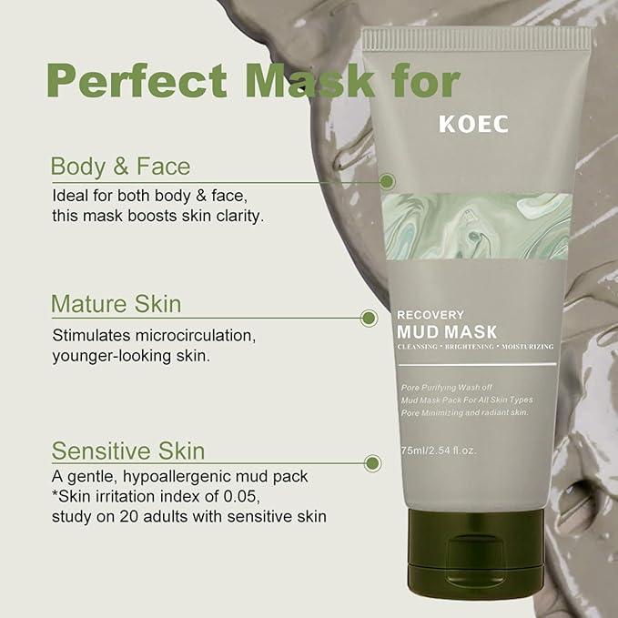 Recovery Mud Mask - Clay Mask - Body Mud Hydrating & Deep Pore Tightening Face & Body Mask, Natural Purifying Clay - Korean Wash Off Body Facial Mud Mask