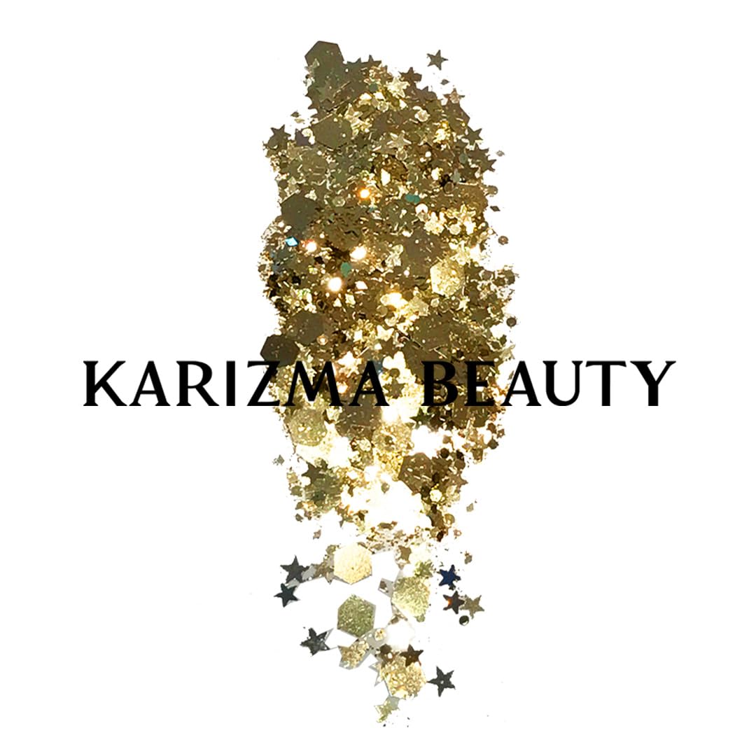 KARIZMA 24K Gold Glitter - 10g Chunky Face, Hair, Eye & Body Glitter for Women. Rave & Festival Accessories, Cosmetic Makeup Set