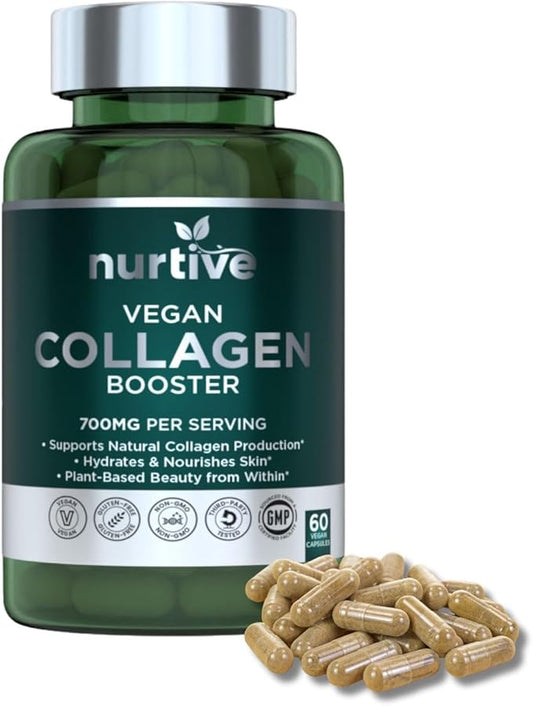 Plant-Based Collagen Booster - Vegan Support with Vitamin C, Amino Acids & Hyaluronic Acid - 700mg per Serving - Third-Party Lab Tested - Non-GMO, Gluten-Free, No Fillers - 60 Vegan Capsules
