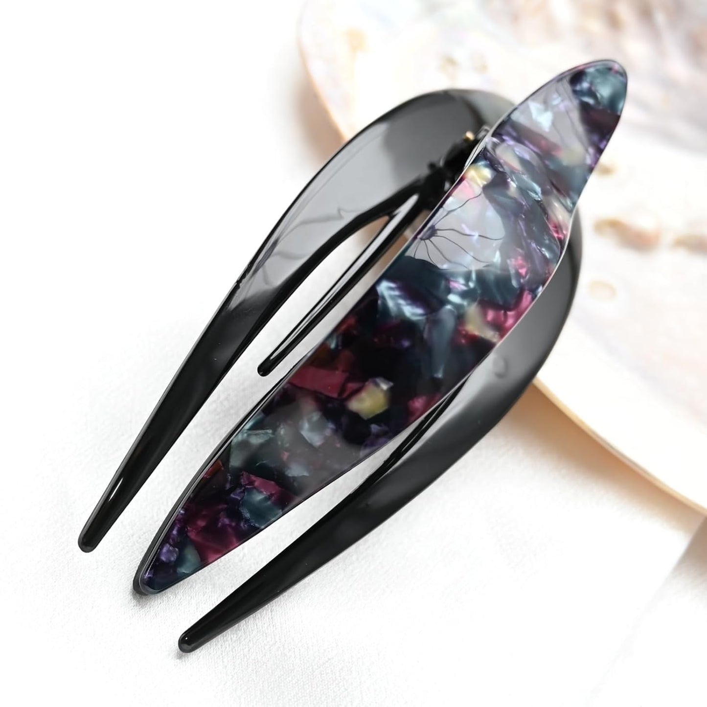 Handmade Celluloid French Design Tortoise Shell Barrettes Side-slide Opening Duck Luxury Fashion Accessories Hair Clip Claw for Women (moonlight)