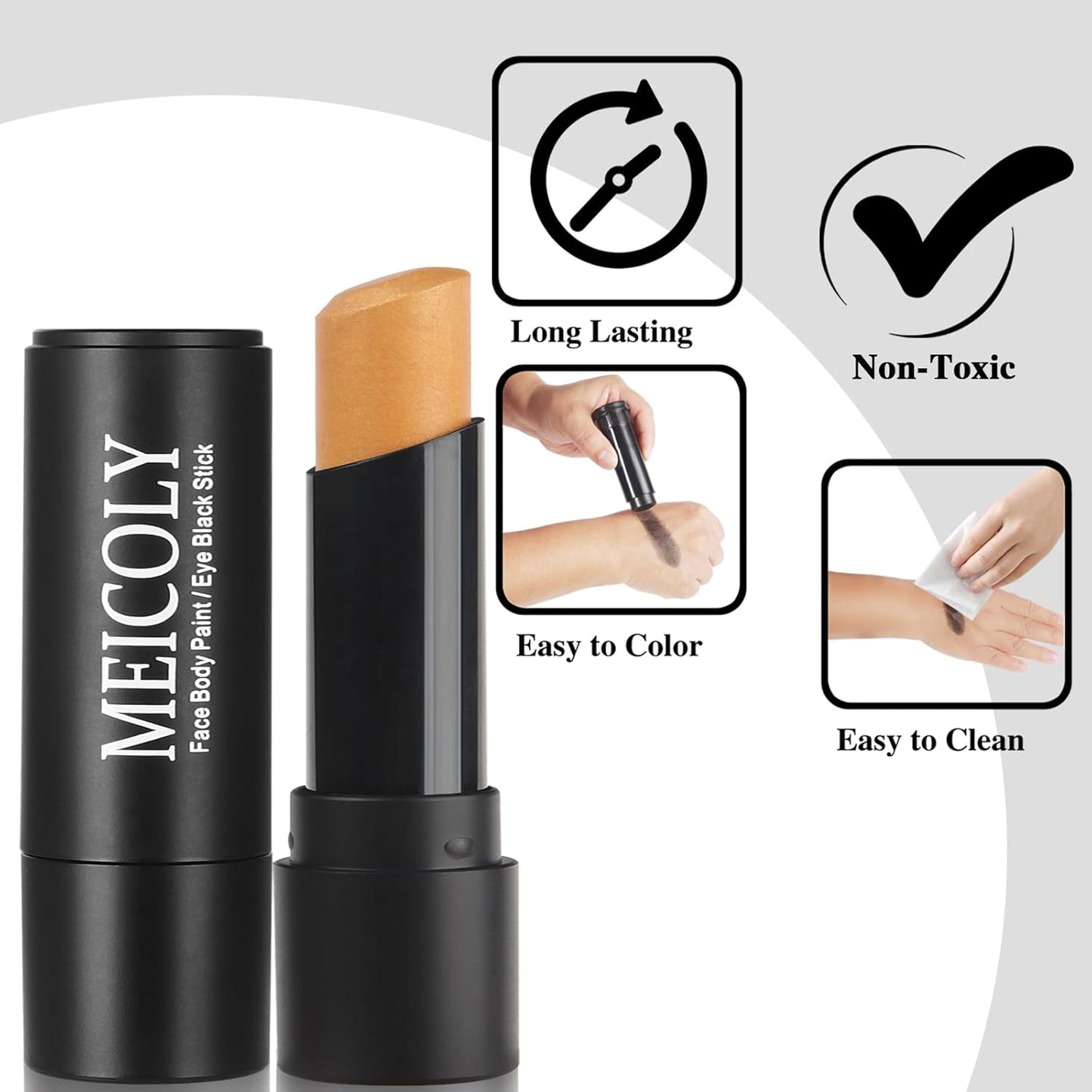 MEICOLY Gold Face Body Paint Stick,Face Paint for Halloween SFX Cosplay Makeup, Gold Eye Black Stick for Baseball/Softball/Football/Lacrosse,Shimmer Lipstick