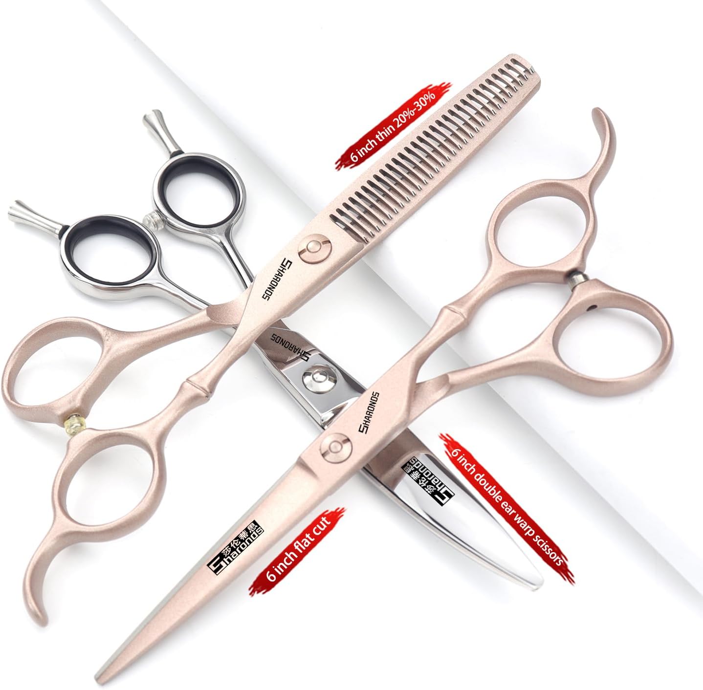 professional haircut scissors rose gold high hardness sharp 440c hairdresser hairstyle trim and hair sparse (6-inch 3pc)