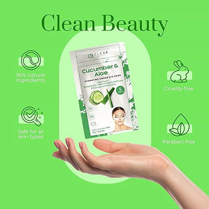 Cucumber & Aloe Under Eye Patches - Dermatologist Tested, Reduces Dark Circles, Anti-Aging - Clean Beauty, Natural Ingredients, Cruelty-Free Korean Skincare - All Skin Types - 5 Pairs
