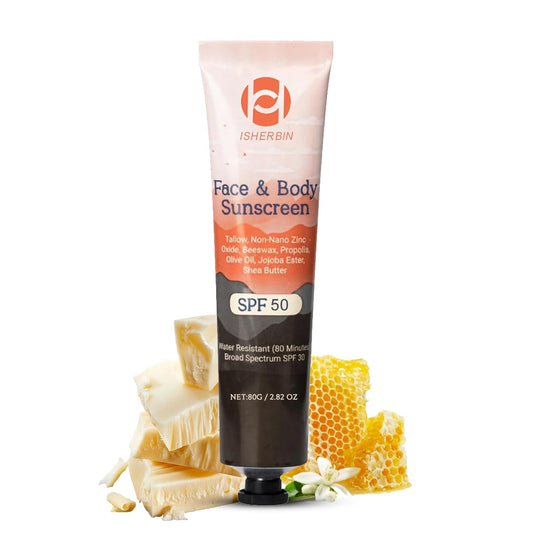 Natural Mineral Sunscreen SPF 50 - Natural Tallow & Zinc Oxide, Beef Tallow Sunscreen for Face & Body SPF 50, Lightweight under Makeup, No Sticky Travel Essentials, Summer Essentials