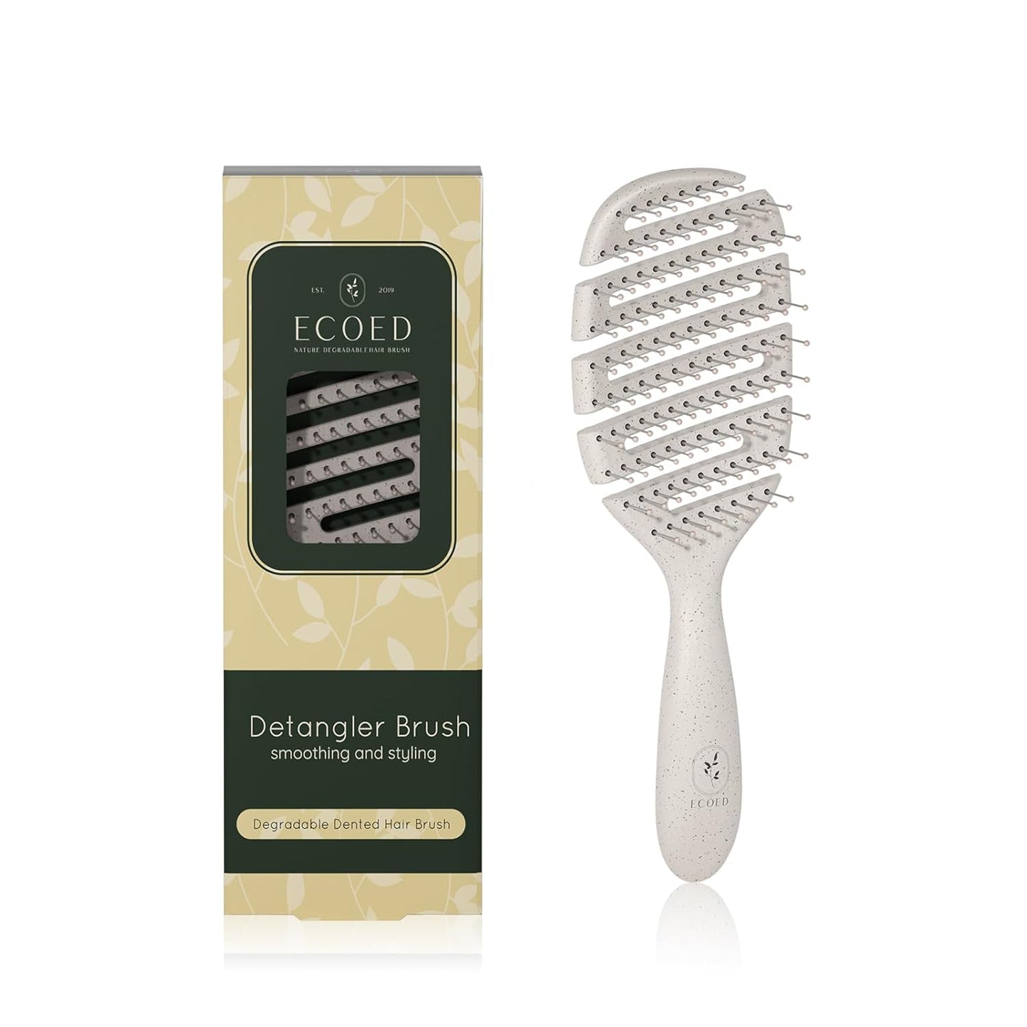 Detangler Hairbrush, Soft Bristle Detangling Brush for Straight, Wavy,Curly and Fine Hair, Dry and Wet, Quick Smoothing for Women and Men, Eco-Friendly & Sustainable Material (Natural)