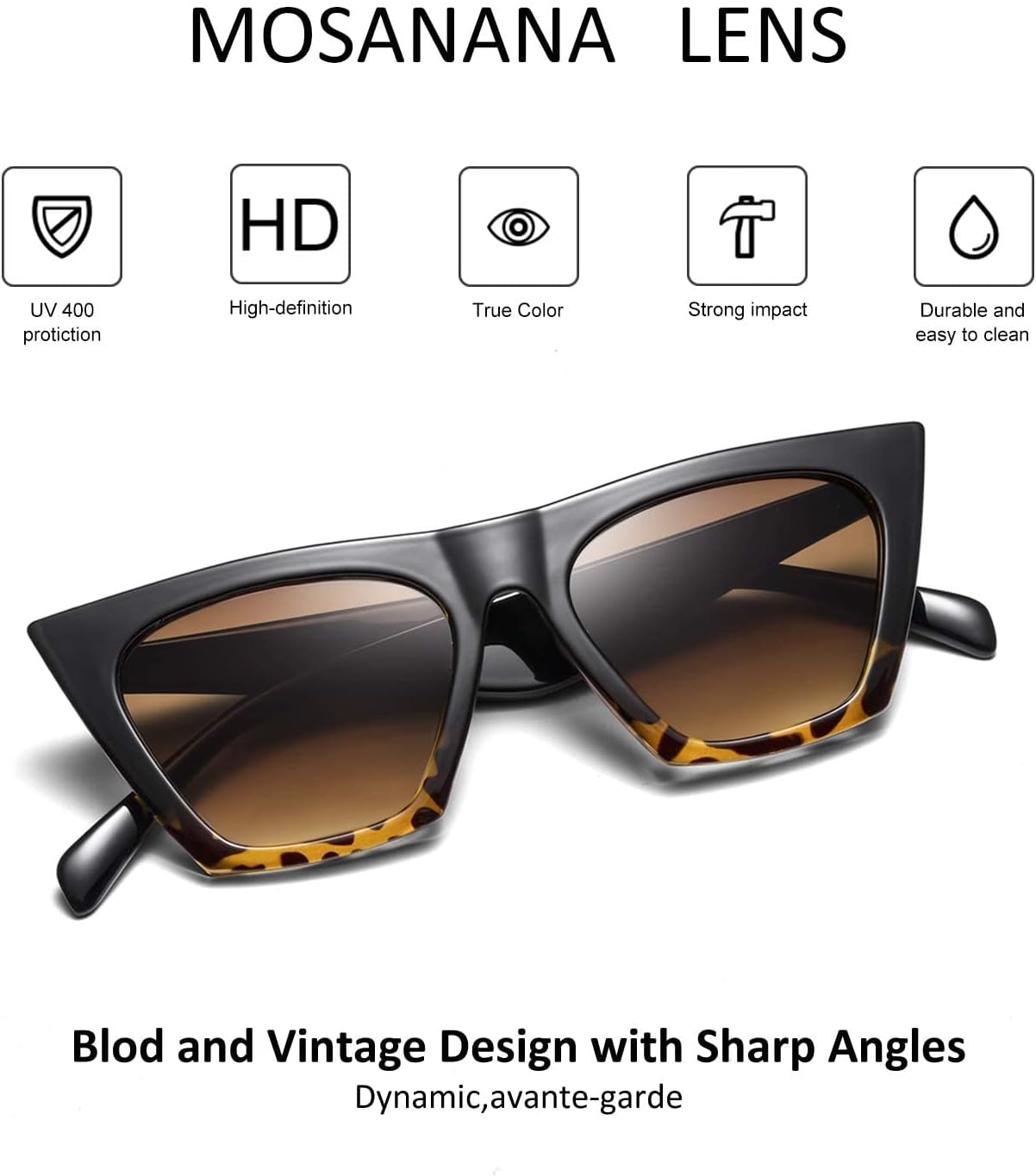 mosanana Square Cat Eye Sunglasses for Women Trendy Retro Cool MS51801