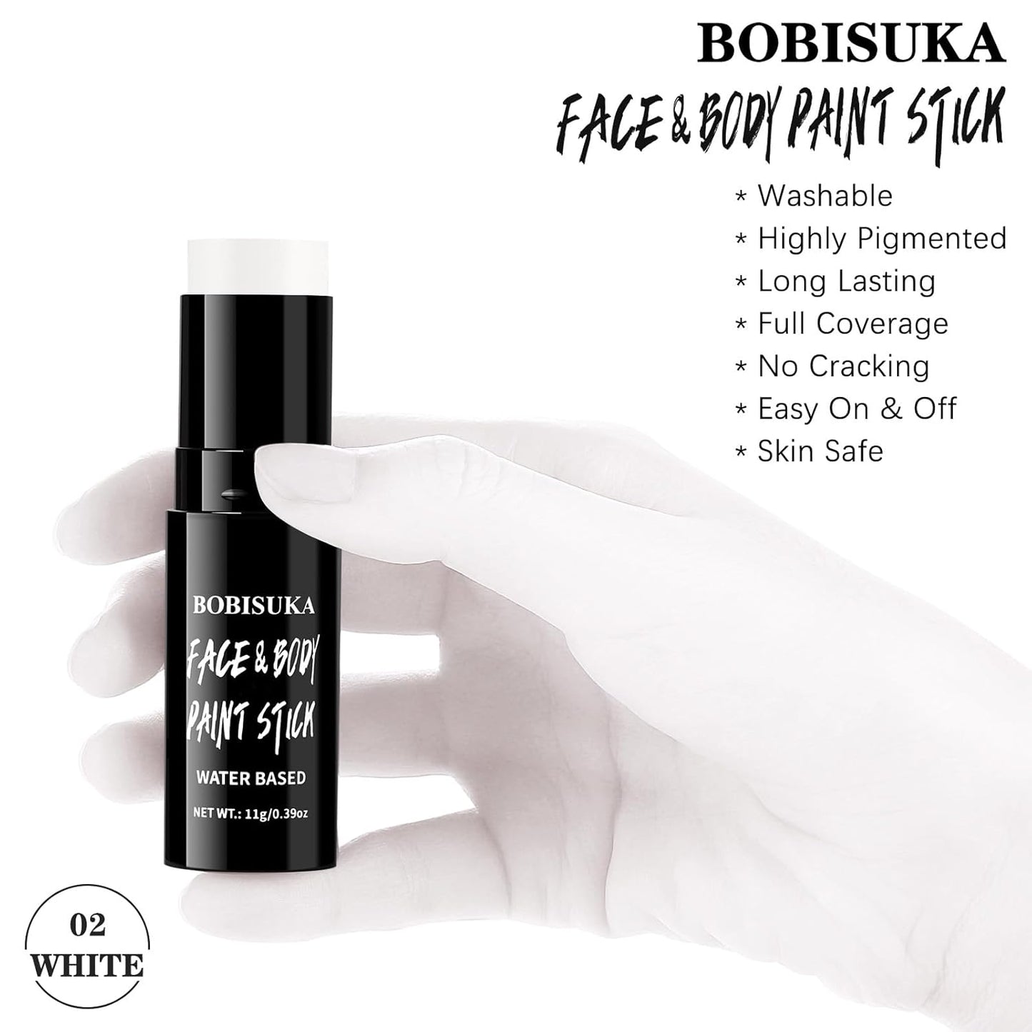 BOBISUKA White Face & Body Paint Stick Washable Water-Based Face Paint Makeup Stick for Halloween Clown, Joker, Zombie, Mime, Skeleton, Skull, Cosplay, SFX, Sports Eye Black & Costume Party