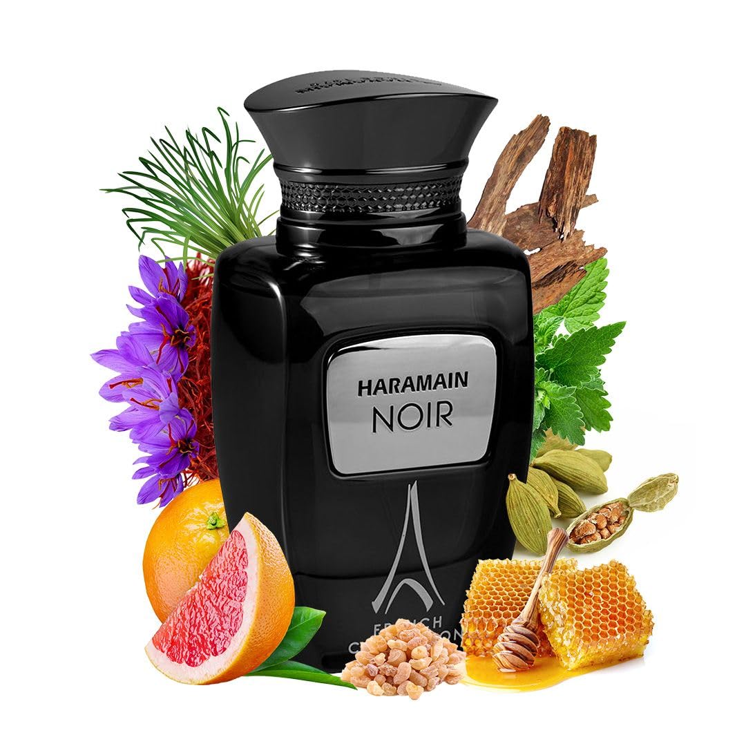 Al Haramain Noir French Collection for Unisex - Arabian Perfume for Women & Men - Long Lasting Fragrance with Bergamot, Lavender, Jasmine, Amber - Arabic Cologne - Eau De Parfum - 3.33 oz EDP Spray