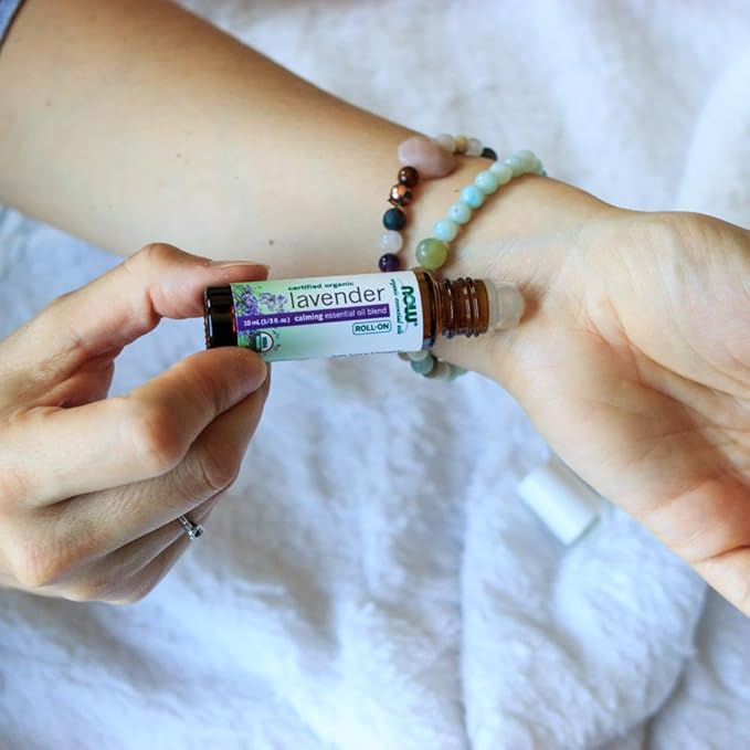 NOW Essential Oils, Lavender Roll-On, Certified Organic, Calming Blend, Steam Distilled, Topical Aromatherapy, 10-mL (Pack of 2)