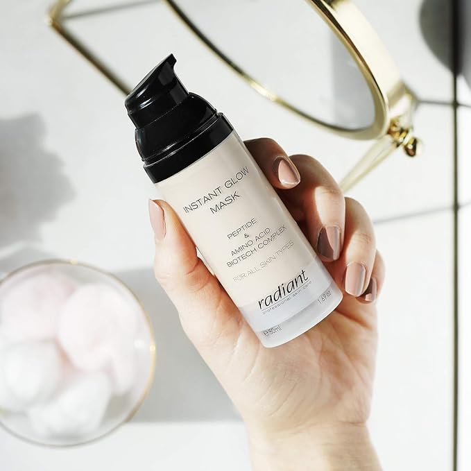 Radiant Professional Instant Glow Mask- Cleansing & Hydrating Face Mask For All Skin Types- Glam Glow Mask With Pink Argyle For Men & Women- Dermatologically Tested For Radiant, Supple Skin - 1.69oz