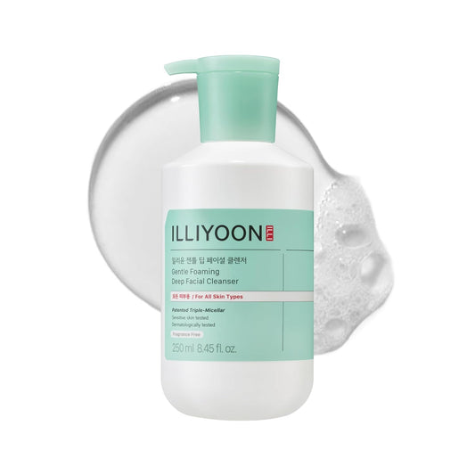 Illiyoon Gentle Deep Facial Cleanser | Low pH Gel-to-Foam Face Wash for Sensitive Skin, Hydrating Gel Cleanser & Daily Makeup Remover, Korean Skincare, 8.45 fl.oz.