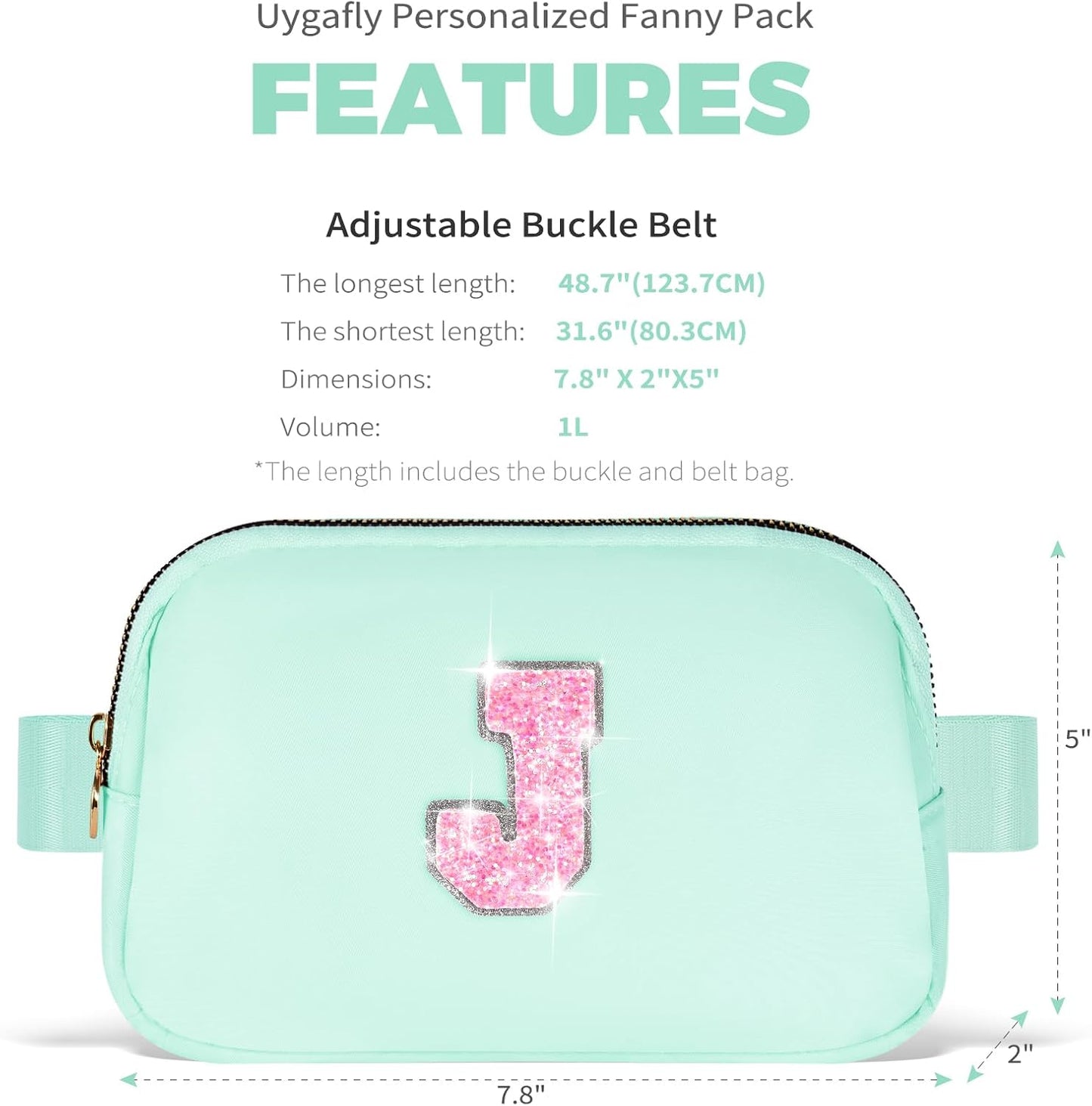 Fanny Pack Belt Bag Crossbody Bags with Initials Letter Patch Trendy Stuff for Teens Cute Stuff Birthday Gifts for Teenager Girls | Light Green,Initial J
