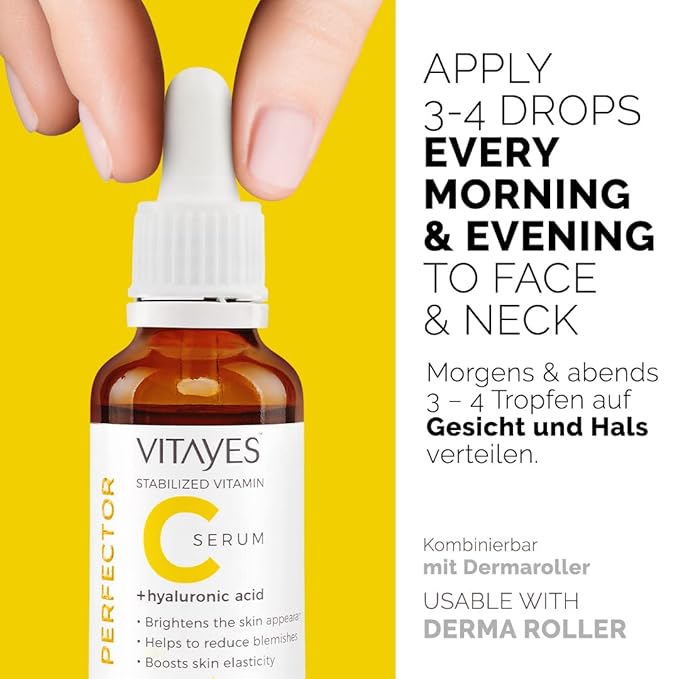 VITAYES Vitamin C Face Serum Anti Aging Serum with Hyaluronic Acid Skin Hydrating & Brightening for Dark Spots, Fine Lines and Wrinkles 1 Oz.