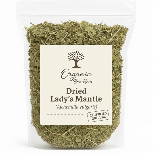 Organic Bio Herbs-Organic Dried Lady's Mantle Herb (Alchemilla vulgaris) Organic Dried Lady's Mantle Herb | Loose Leaf, Natural, Premium Quality | Herbal Tea & Remedies | Alchemilla vulgaris | Handpicked & Air-Dried 6 Oz.