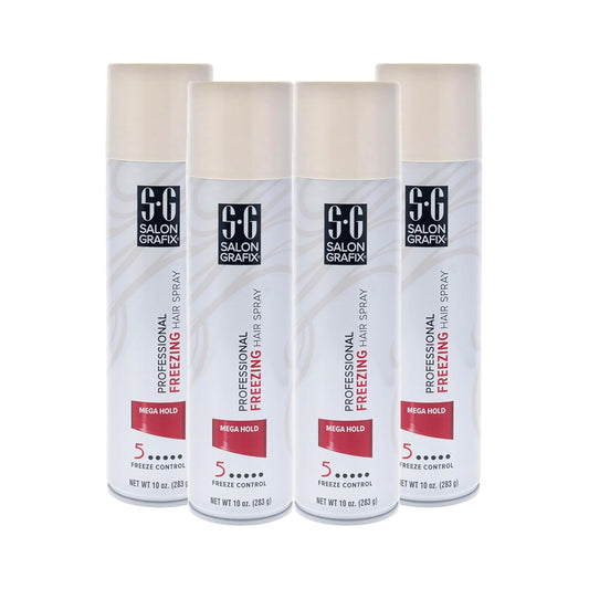 Salon Grafix Freezing Hair Spray Mega Hold - Quick-Drying Hairspray for Women and Men - Volumizing Formula - Professional Quality Results - 4 pc
