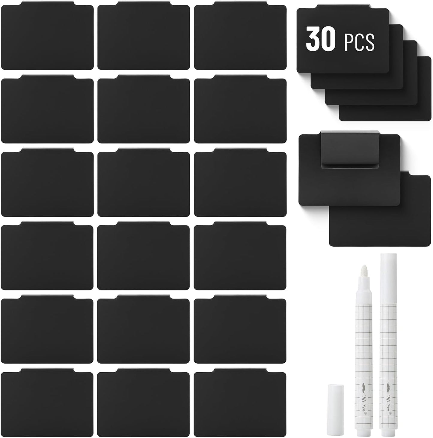 Mr. Pen- Basket Labels Clip On Set, 32 pcs, 30 Removable Bin Labels Clip On with 2 Chalk Markers
