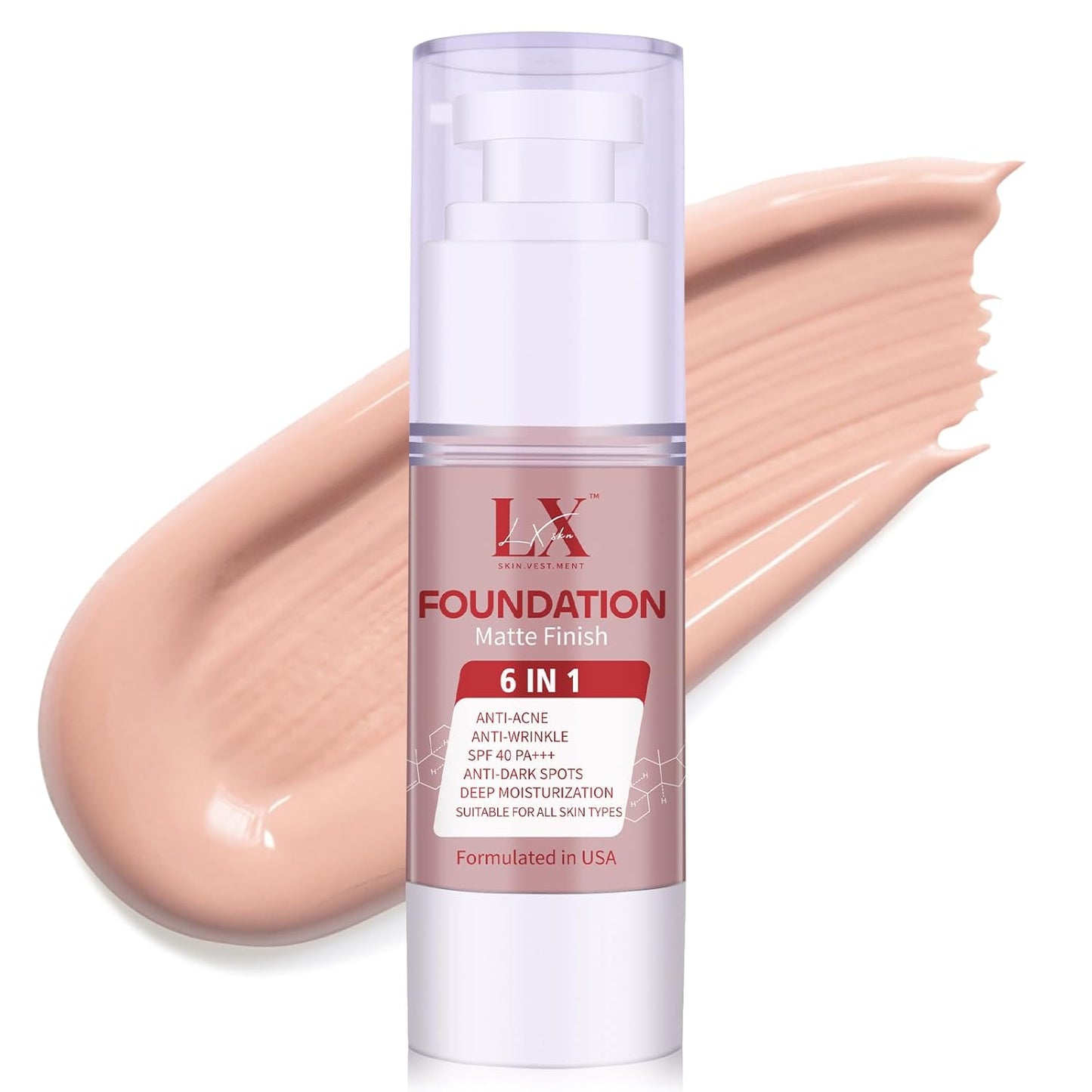6-in-1 Makeup Infused with 1% Hyaluronic Acid- Matte + Poreless Liquid Foundation For A Glowing & Soft-Focus Look, Suitable for All Skin Types (108 Light, 6-in-1 Makeup Foundation)