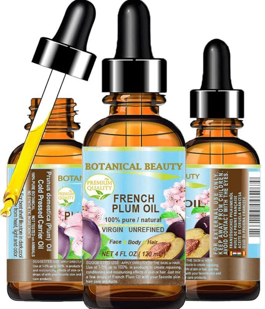 PLUM OIL French. 100% Pure Natural Virgin Unrefined Undiluted Cold Pressed Carrier Oil. For Face, Skin, Hair, Body, Lips, Nails (4 Fl.oz - 120 ml.) by Botanical Beauty