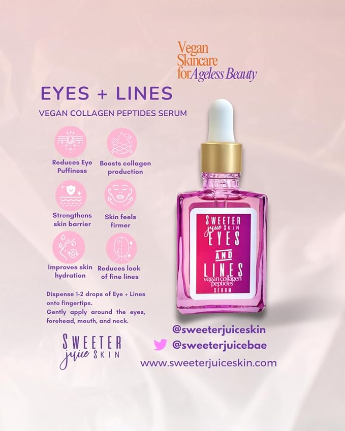 | Eyes + Lines Vegan Collagen Peptides Serum | 5 Peptides | Reduces Wrinkles & Dark Circles | Niacinamide, Hyaluronic Acid, MSM, Green Tea | Deep Hydration & Firmness | Ageless Beauty