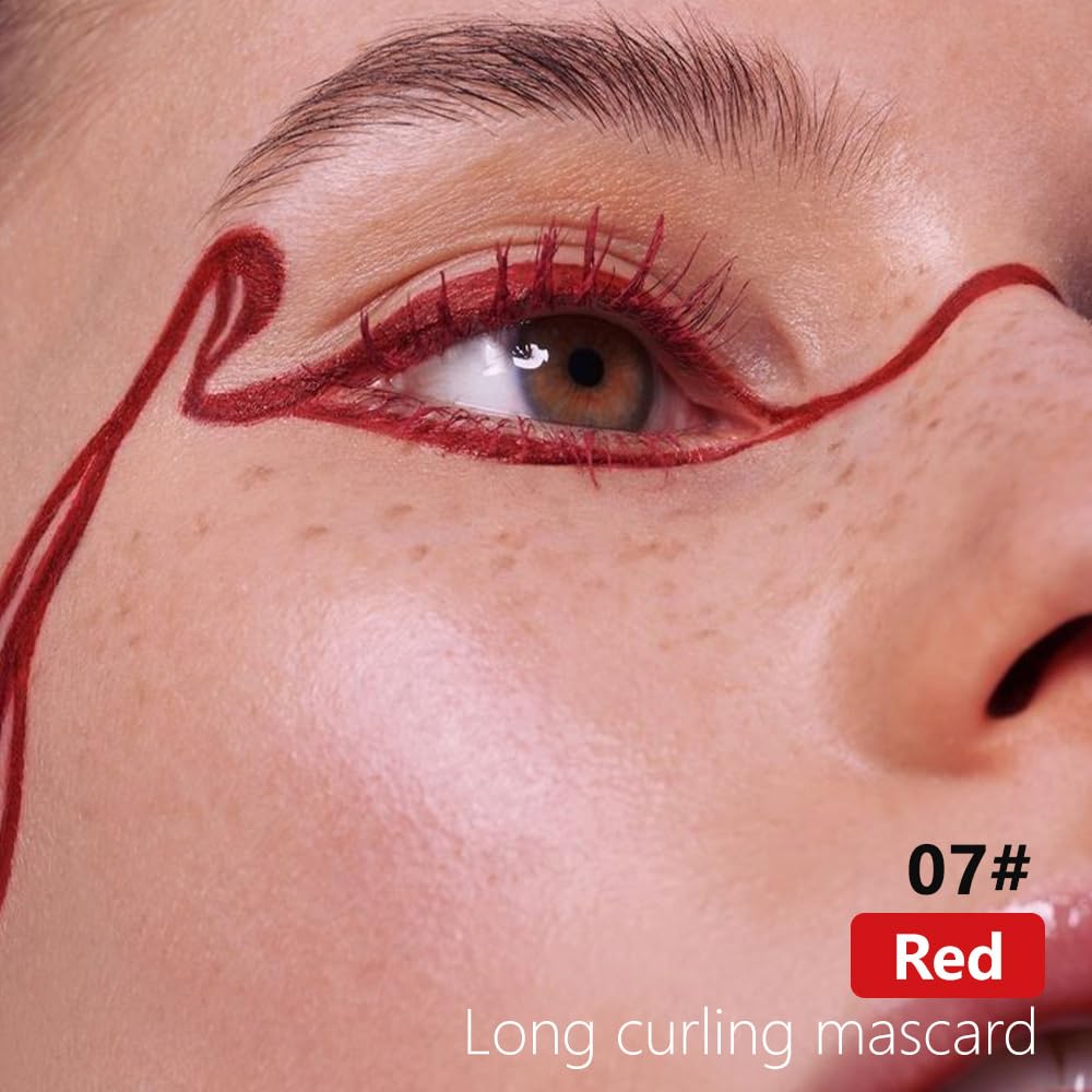 Colored Mascara for Eyelashes, Voluminous Colorful Mascara, Pink Purple Blue Green Red White Black Brown Lash Pack - Lengthening, Defining, Curling, Multiplying Formula (07#-Red)