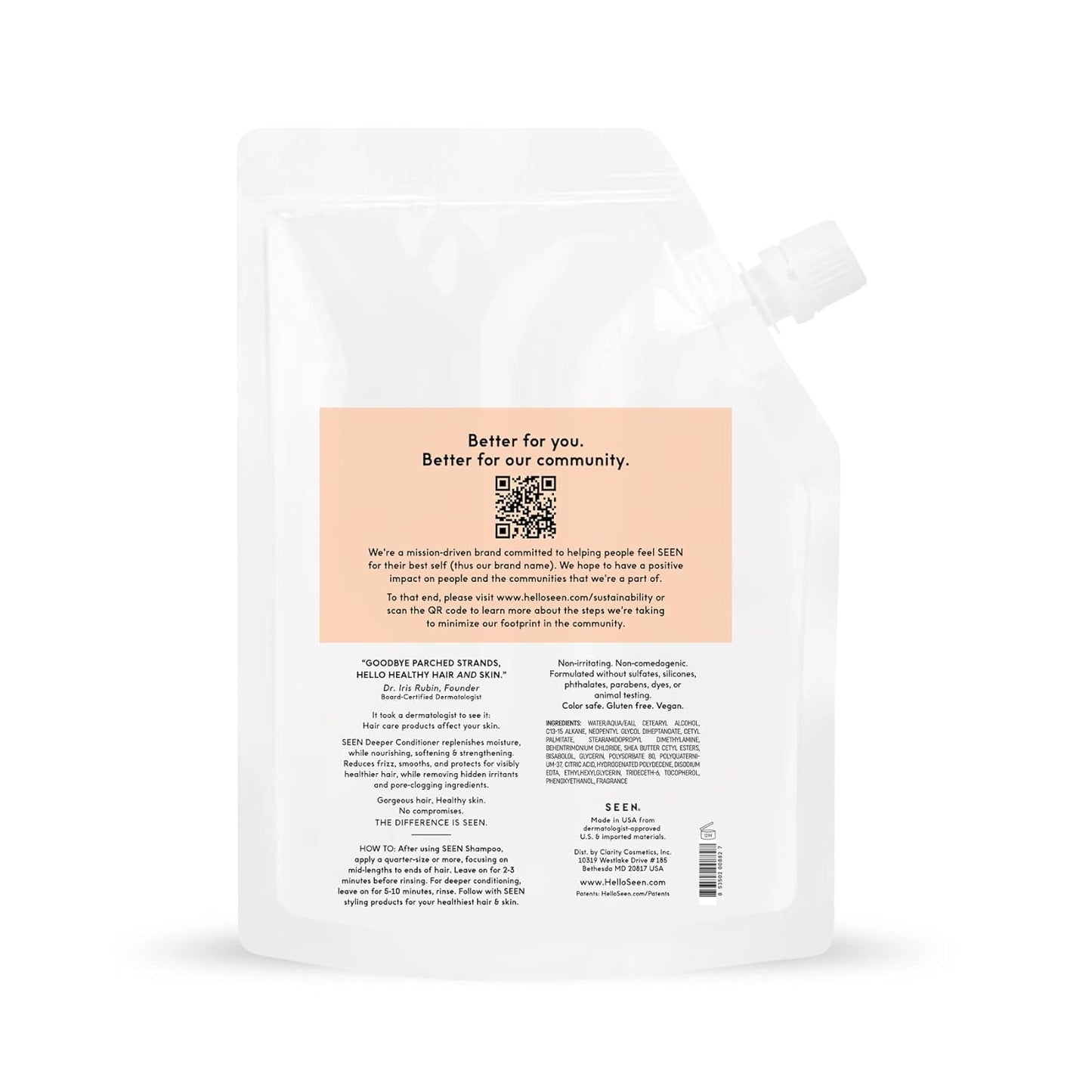 SEEN Deeper Conditioner Eco-Refill- Scented - Non-Comedogenic & Hair Conditioner- Dermatologist-Developed -Safe for Sensitive & Acne Prone Skin