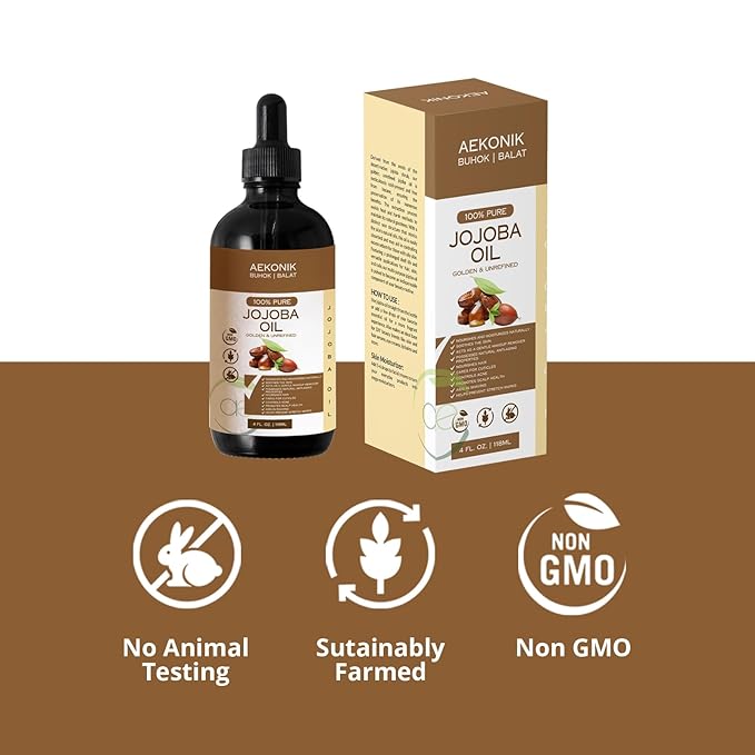 Organic Cold Pressed Jojoba Oil Reduce Wrinkles, Fine Lines & Dark Spots - Non-GMO, Vegan & Cruelty Free - Moisturizing Oil for Skin, Hair & Body - Suitable for Men & Women | 4fl oz (118 ml)
