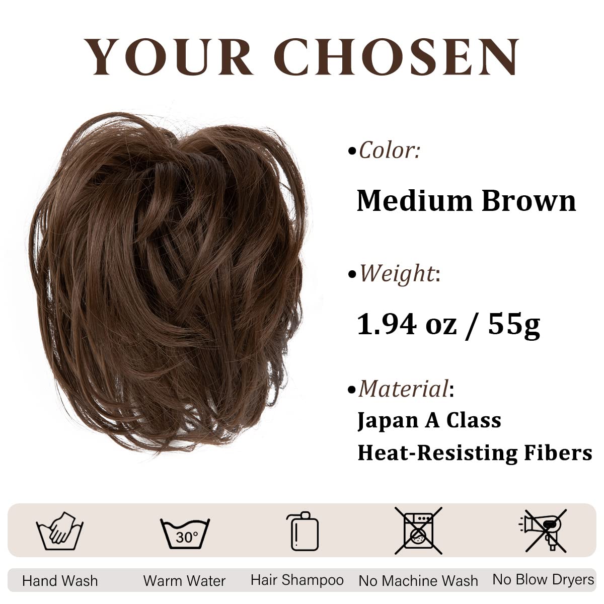CJL HAIR Large Messy Bun Hair Piece Wavy Curly Scrunchies Synthetic Chignon Ponytail Hair Extensions Thick Updo Hairpieces for Women Medium Brown