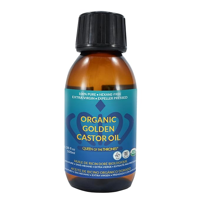 QUEEN OF THE THRONES Organic Golden Castor Oil | 100% Pure for Hair, Skin, Nails, Brows & Lashes | Hexane-Free | USDA Certified [3.38oz (100ml)]
