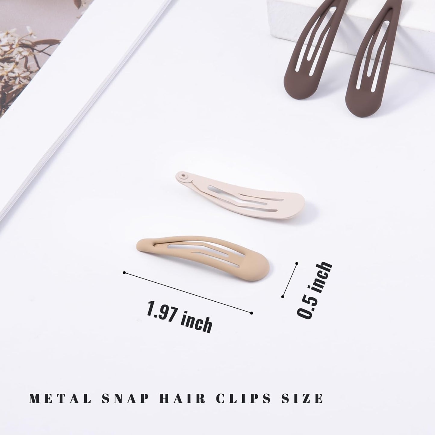 Small Hair Barrettes For Women No Slip Metal Snap Clips For Thin And Fine Hair,Matte Black Brown,20 PCS,1.97 x 0.5 Inch.