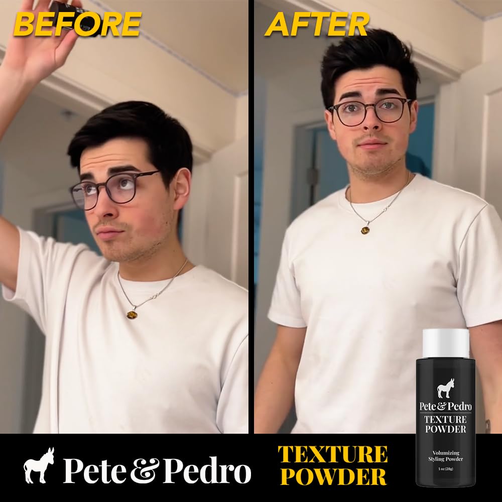 Pete & Pedro TEXTURE POWDER - Texturizing and Volumizing Styling Powder For Men & Women | Adds Mega Volume & Texture, Matte Finish, Root Lifting & Restyleable Hold | As Seen on Shark Tank, 0.5 oz.
