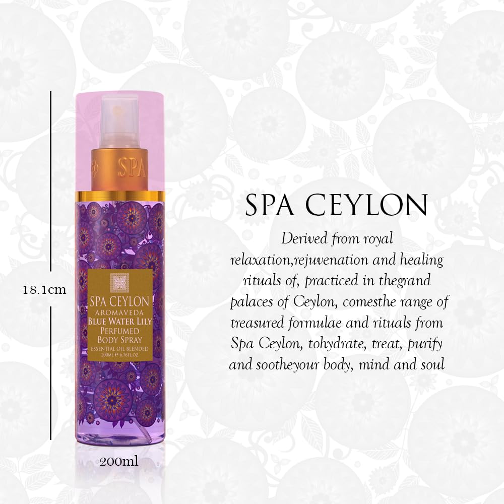 SPA CEYLON Blue Water Lily Body Spray Aquatic Fruity Floral Mist for Women | Ethereal Scent with Musk | Amber & Vanilla (200 ml, Water Lily)