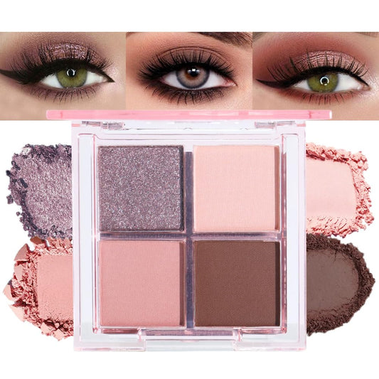 Eyeshadow Quads Blendable Glitter Matte Eyeshadow Palette,Purple Gold Nude Grapefruit Dark Brown Sparkly Four Eyeshadow Palette Makeup,Everyday Nature Long-Lasting Waterproof Women Girls Eyeshadow 2#