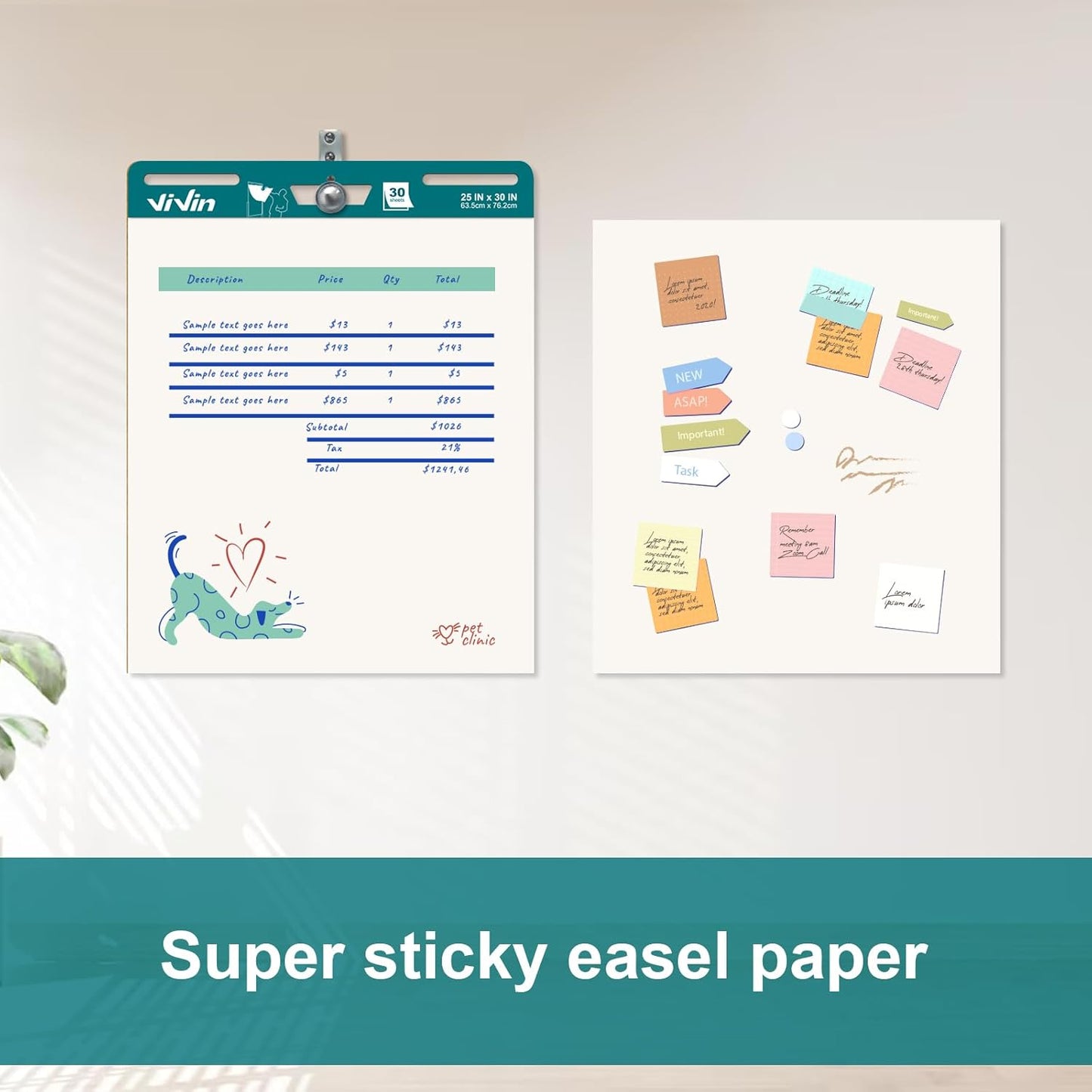 ViVin Super Sticky Easel Pad, 25 x 30 Inches Flip Chart Paper for Teachers, Large Self Stick Easel Paper, Teacher Anchor Chart, 30 Sheets/Pad, 6 Pads/Pack