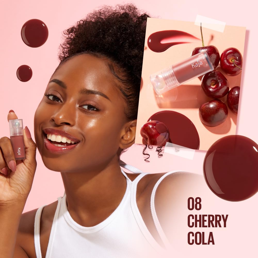 Kaja Lip Plumping - Juicy Glass 08 Cherry Cola | Hydrating, Feel Plumped and Lightweight with Vitamin Tree Fruit Oil, Vegan, Cruelty-Free, Clear Tint Stain Shine Gloss Plumper, Long Lasting
