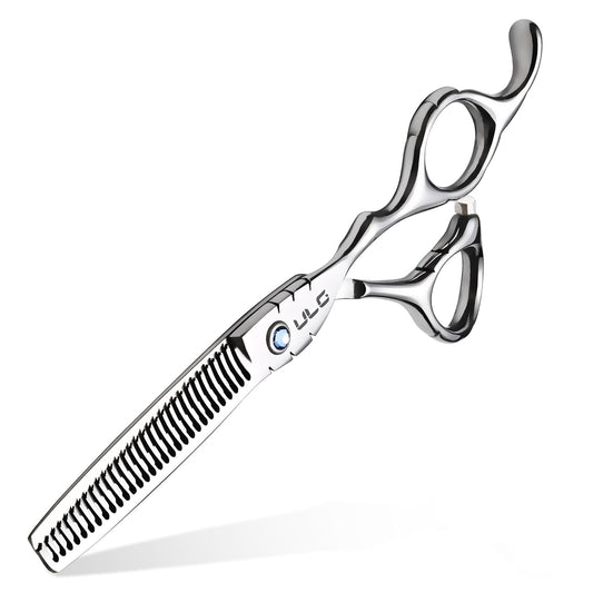 ULG Hair Thinning Scissors 6.7” Shark Series 100% Japanese Stainless Steel, Offset Handle, 30 Deer-Tooth Thinner 35% Hair Removal, Professional Barber Layering Shears for Salon & Home Hair Styling