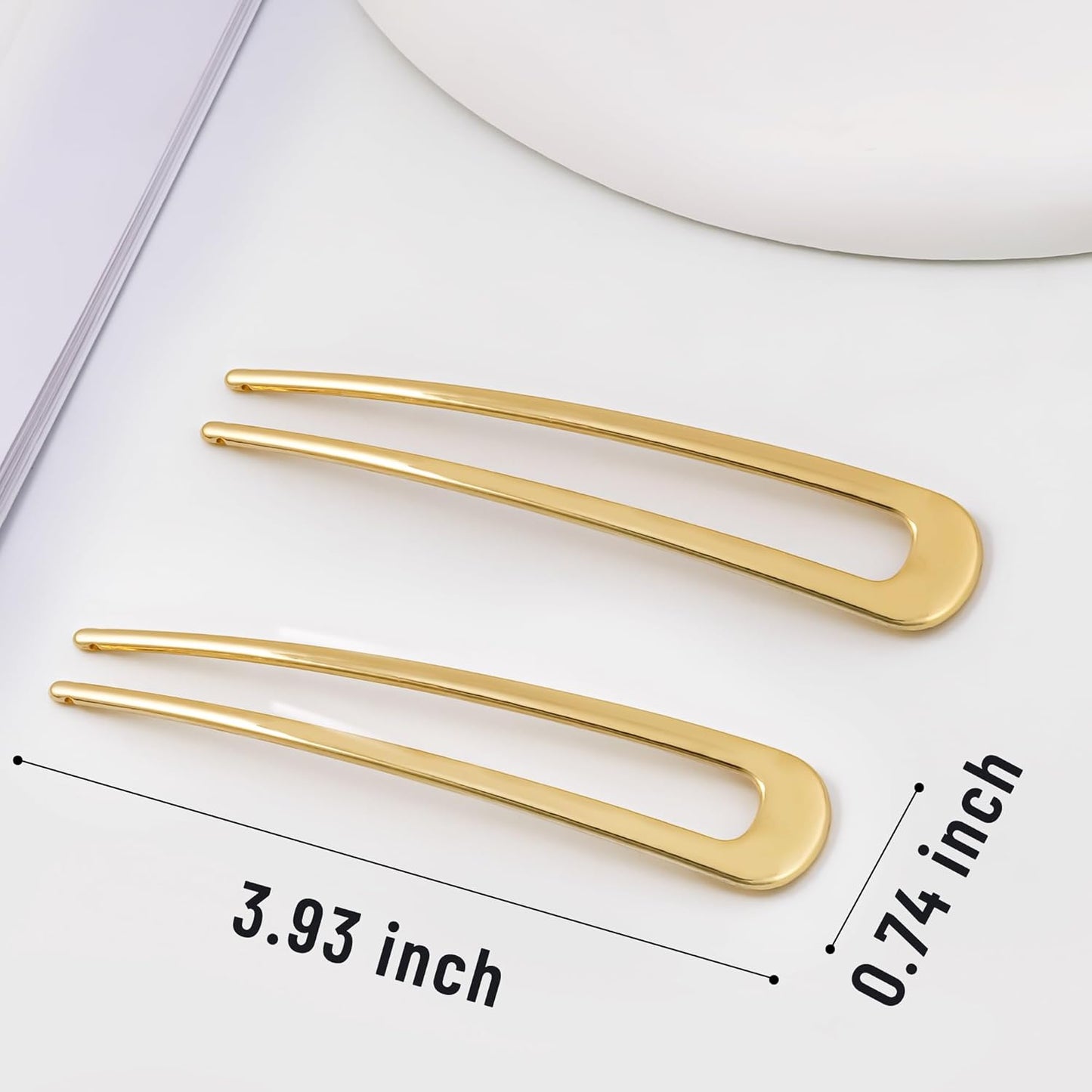 6Pcs Metal French Hair Pins for Women U Shape Sticks 3.9 Inch Vintage Fork for Hairstyle Accessories(Gold)