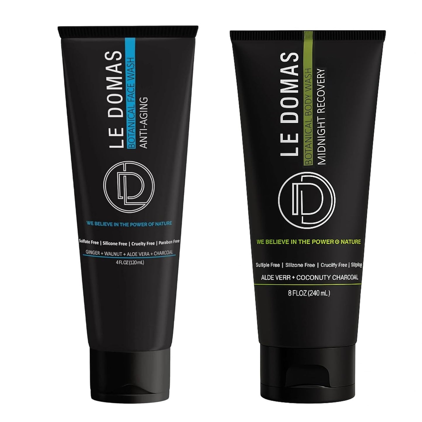 Body Wash & Face Wash Combo – Travel Size, Sulfate-Free Cleanser with Aloe Vera, Coconut Oil & Activated Charcoal – Hydrating & Moisturizing Organic Wash for All Skin Types – For Women & Men