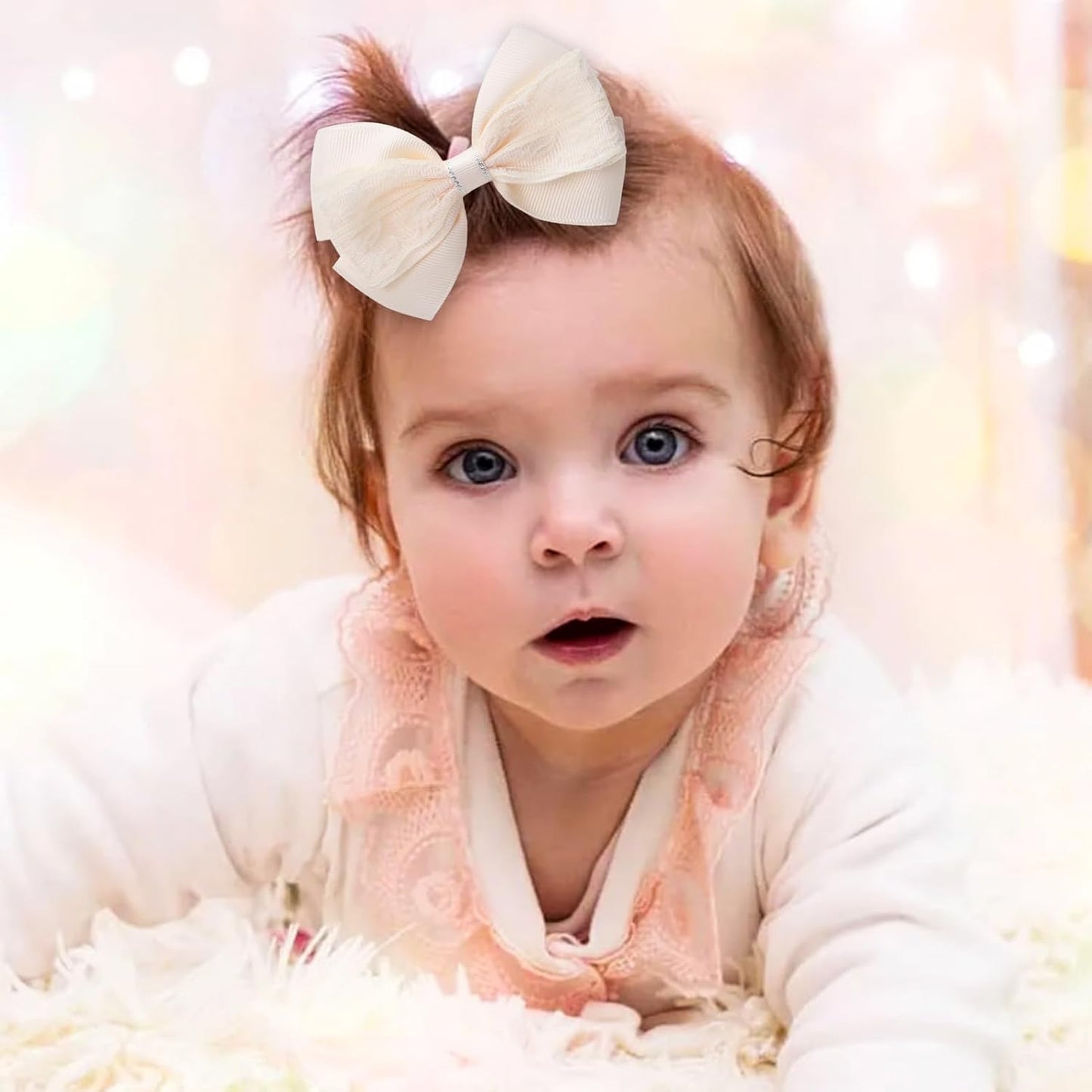 4-Inch Hair Bows Alligator Clips Delicate Lace Hair Accessories for Girls, Toddler, Kids and Women Daily Dress Up Birthday Wedding Christmas Occasions- Set of 2 (Yellow)