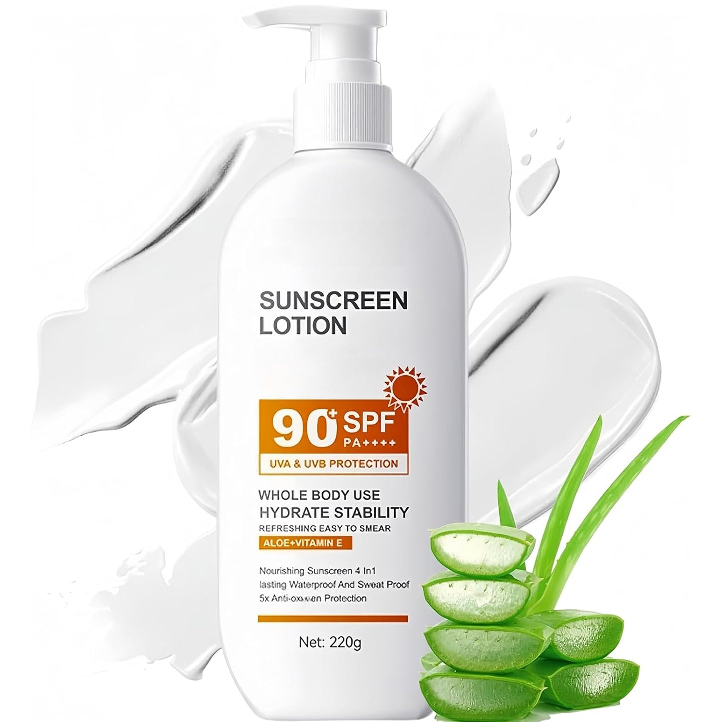 High SPF Sunscreen - Large Capacity SPF 90 Sun Screen Protector for Face & Whole Body - Outdoor Travel Size Sport 90 SPF Sunscreen Moisturizer, 220G