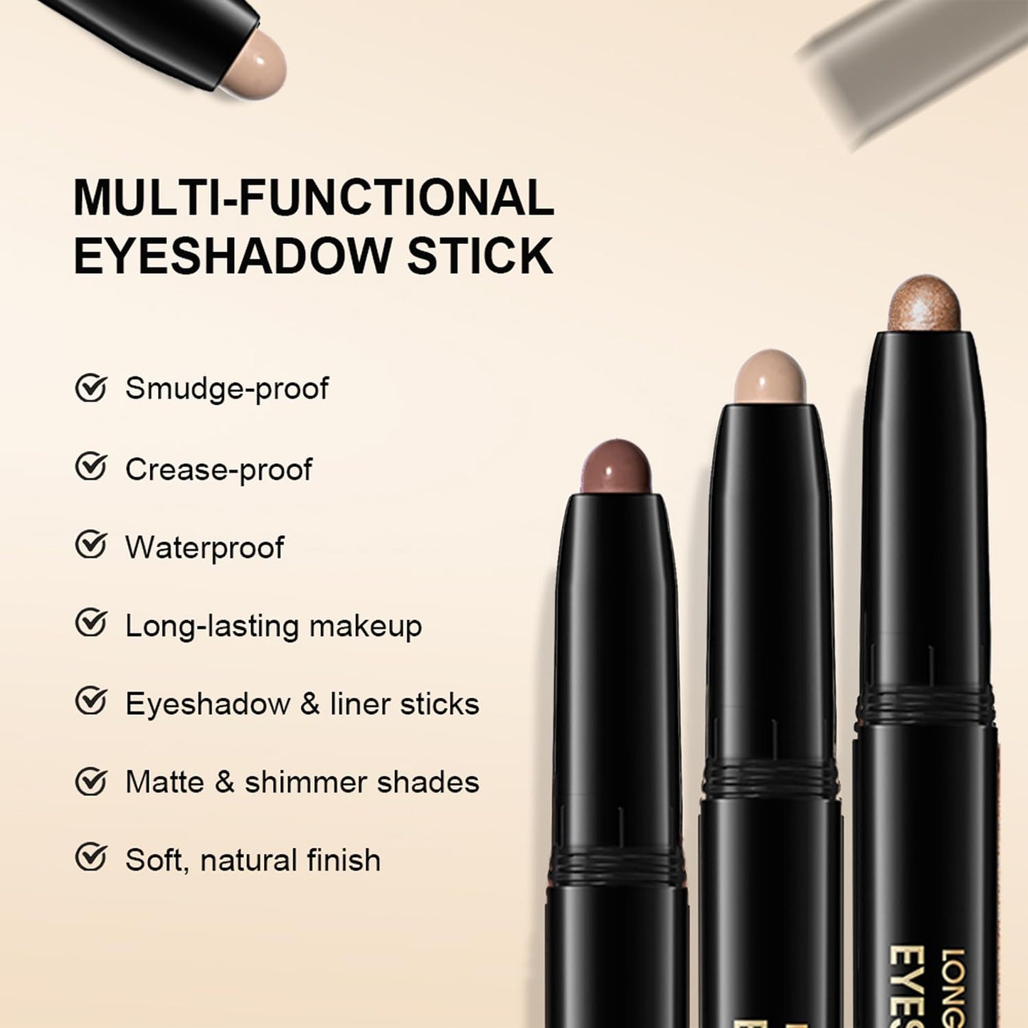 WEEMAY 3 Colors Cream Eyeshadow Sticks, Smooth and Matte Eye Shadow Brightener Sticks, Waterproof, Long-lasting and High Pigment Eye Highlighter Stick Makeup