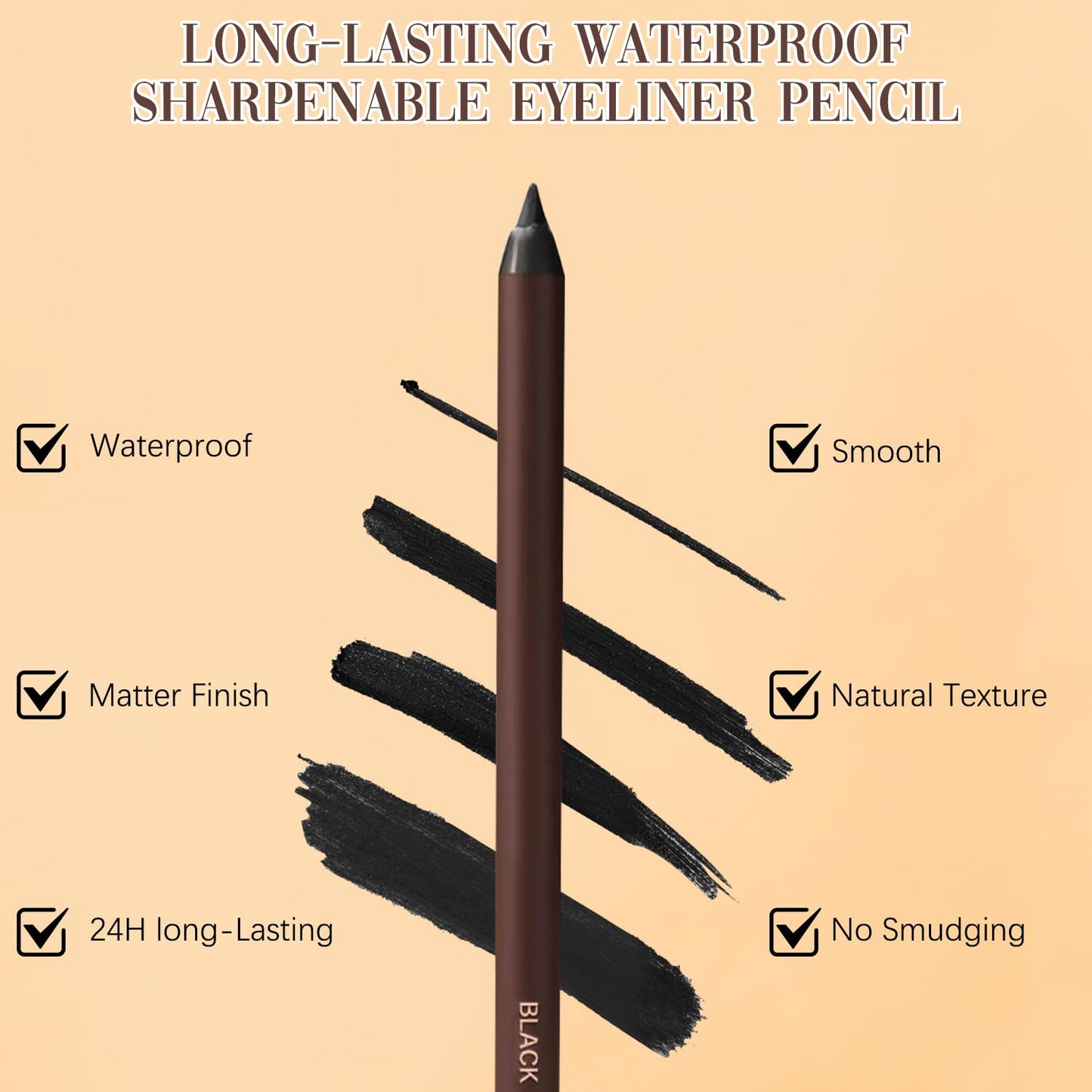 24 Hr Waterproof Eyeliner Duo Sharpenable Eye Pencil, 2025 New Persona Eyeliner Pencil Waterproof, No Smudging, No Fading, Long-Wearing, Smooth and Easy To Color (Black)