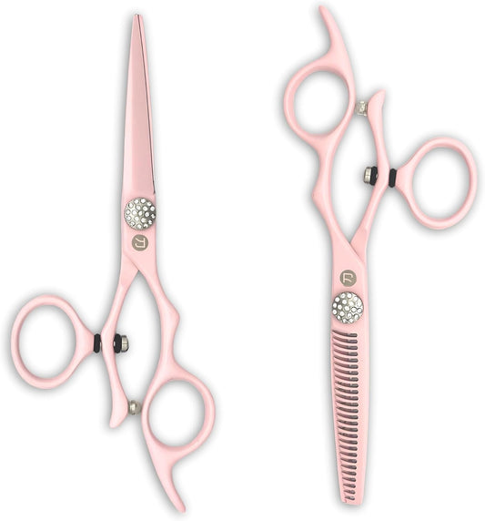 Pink Swivel Hair Scissors Set for Professional Use - 440C Stainless Steel w/Pink Titanium Finish - Sharp, Durable (5.5" Swivel Set)