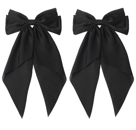 SUSULU Black Ribbon Bow Hair Clips with Long-Tail - Party Hairpins and Accessories for Women and Girls, 2pcs