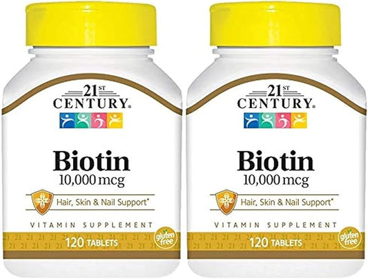 21st Century Biotin Tablets, 10,000 mcg,2 Count